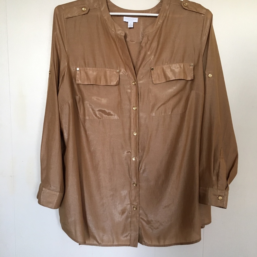 Charter Club Button Blouse Metallic Plus Size